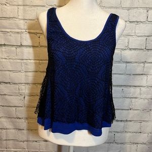 Cropped Purple Tank with Black Lace Overlay